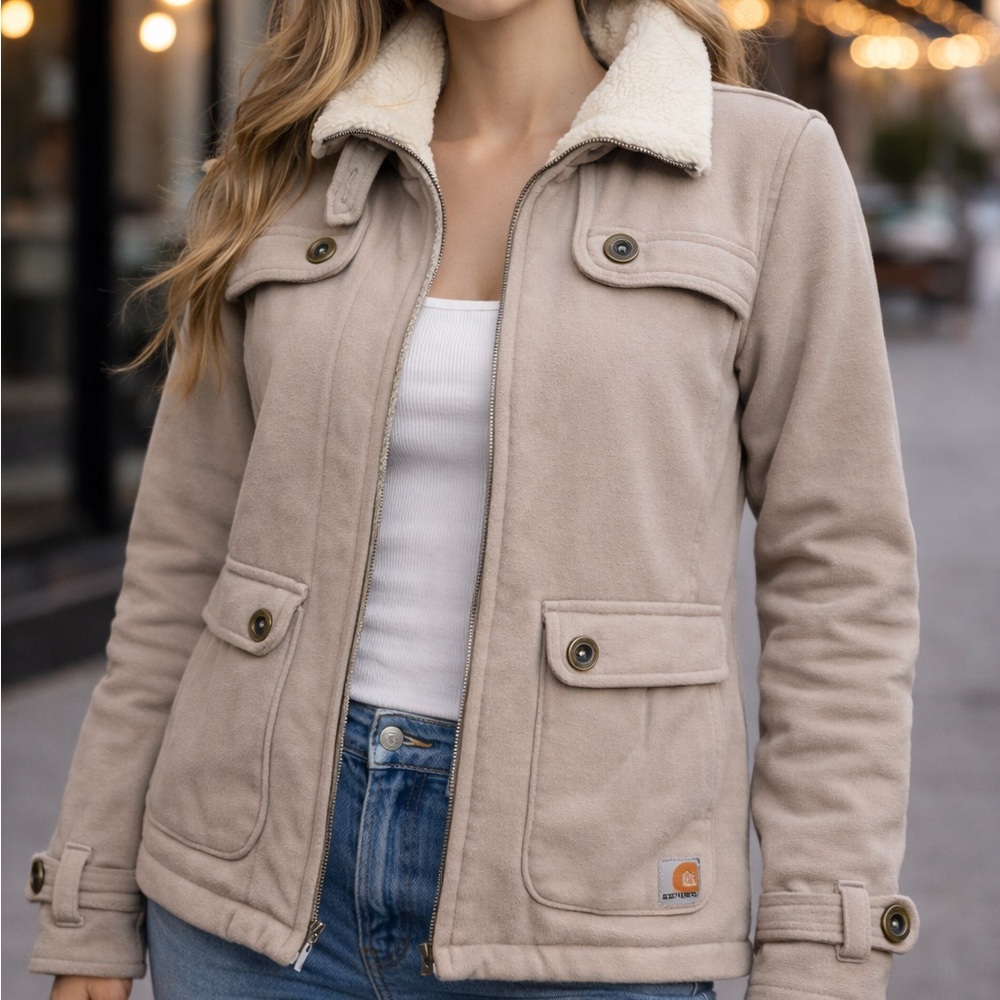 Carhartt For Women Jacket XS Beige Sherpa Collar Y2K Vintage Workwear - Picture 1 of 14